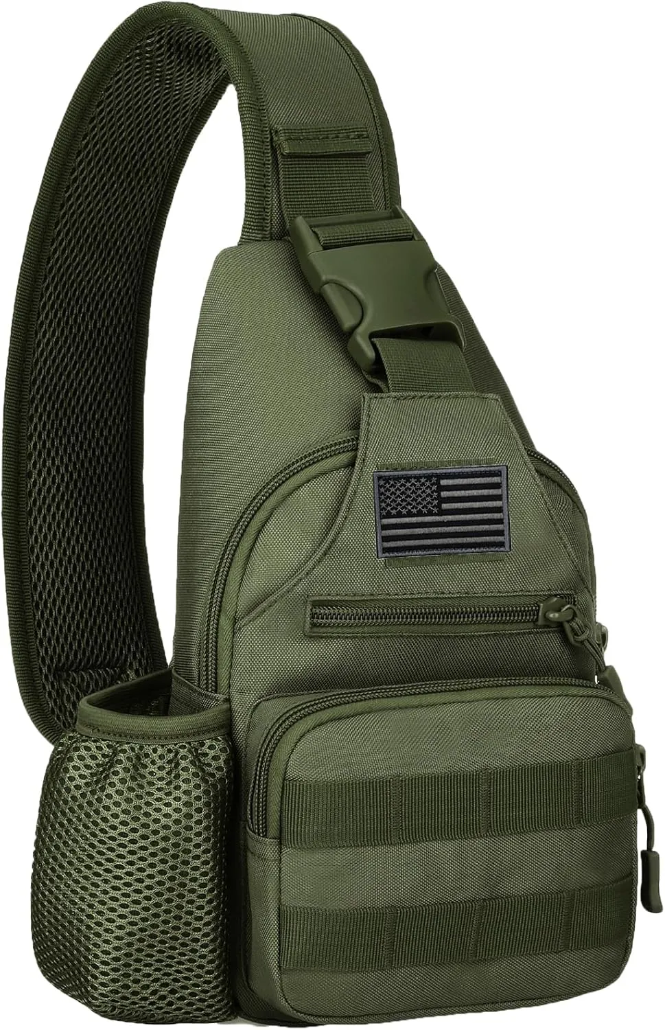 Tactical Sling Crossbody Backpack with Water Bottle Holder, MOLLE EDC Shoulder Sling Chest Bags with USB Charging Port for Travel Walk(Army Green)