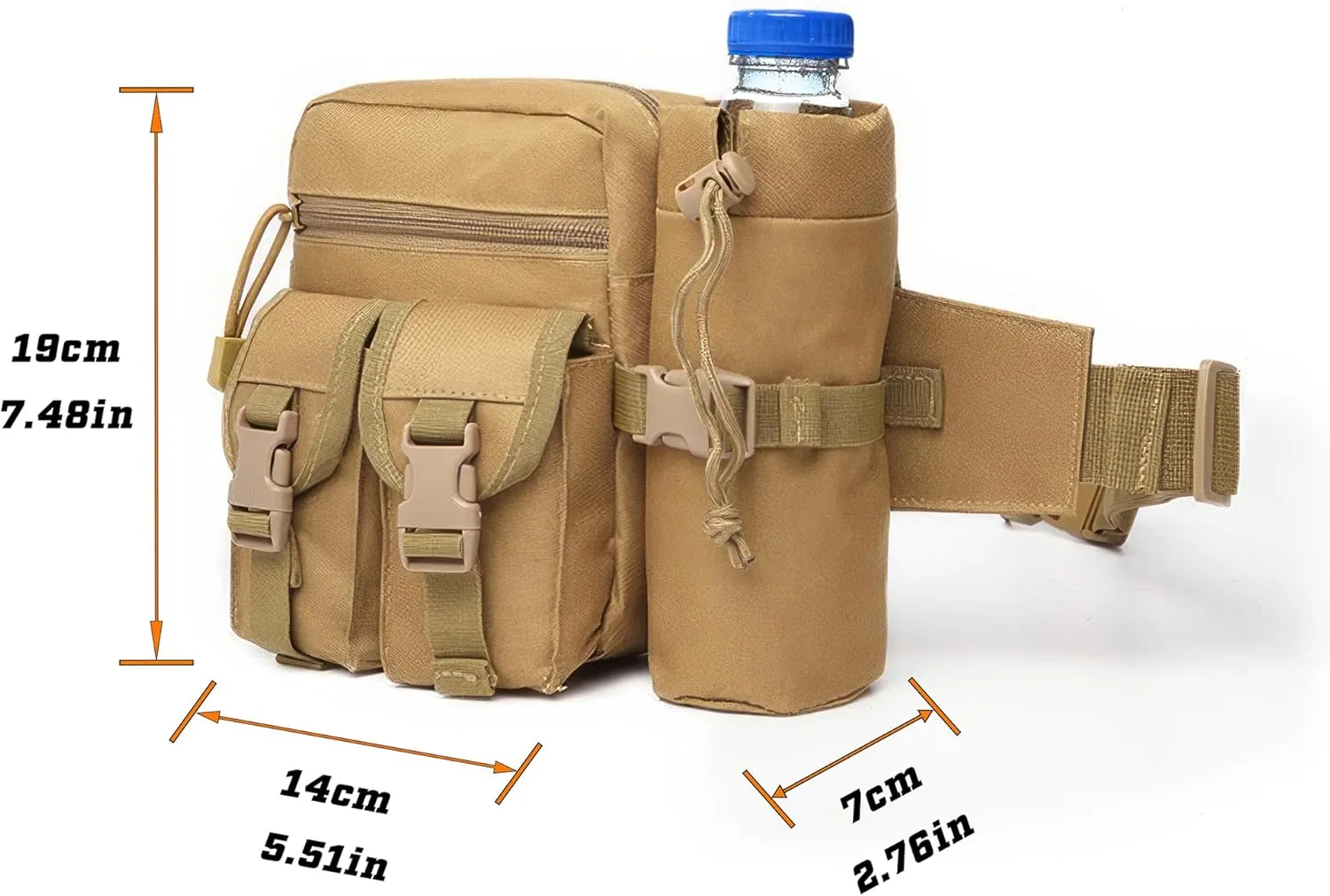 Tactical Waist Pack with Water Bottle Holder Versatile and Waterproof Military Fanny Pack Utility Belt for Outdoor Hiking Camping Fishing (Khaki)