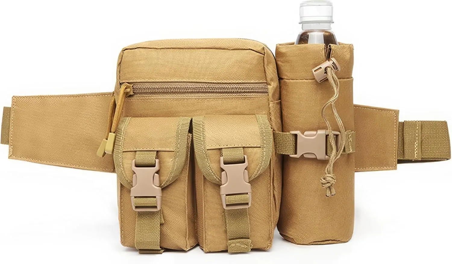 Tactical Waist Pack with Water Bottle Holder Versatile and Waterproof Military Fanny Pack Utility Belt for Outdoor Hiking Camping Fishing (Khaki)