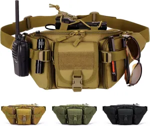 Taeku Tactical Fanny Pack, Military Waist Bag Utility Hip Pack with Adjustable Strap for Outdoors Fishing Cycling Camping Dog Walking (Khaki)