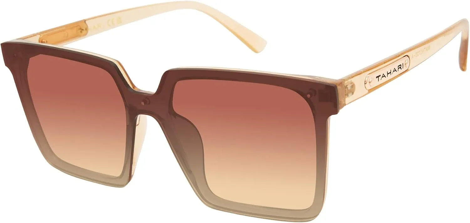 TAHARI Women's Th848 Translucent Crystal 100% Uv400 Protective Square Shield Sunglasses. Elegant Gifts for Her, 145 Mm