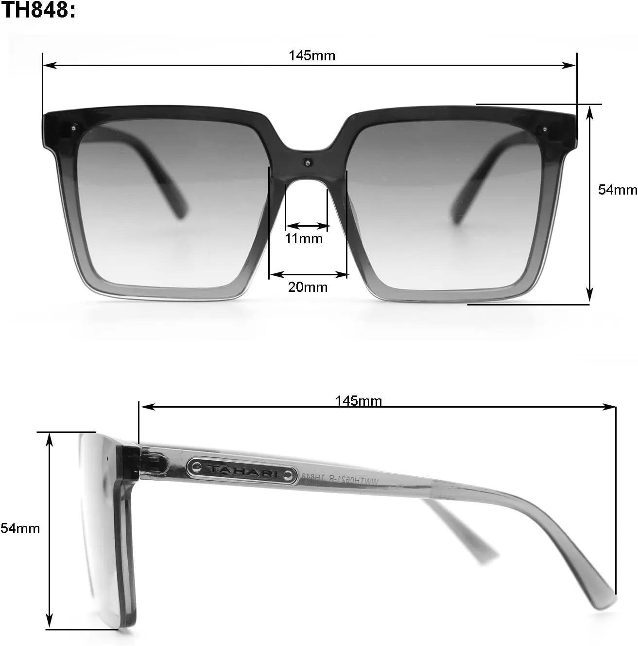 TAHARI Women's Th848 Translucent Crystal 100% Uv400 Protective Square Shield Sunglasses. Elegant Gifts for Her, 145 Mm