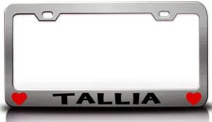 Tallia w/Hearts Metal Car SUV Truck License Plate Frame Ch l92