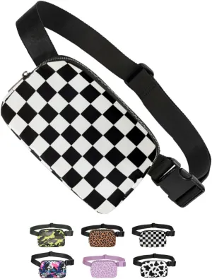 Tapp Collections Unisex Mini Crossbody Belt Bag with Adjustable Strap Small Waist Pouch for Workout Running Traveling Hiking - A Pattern/Checker Black & White