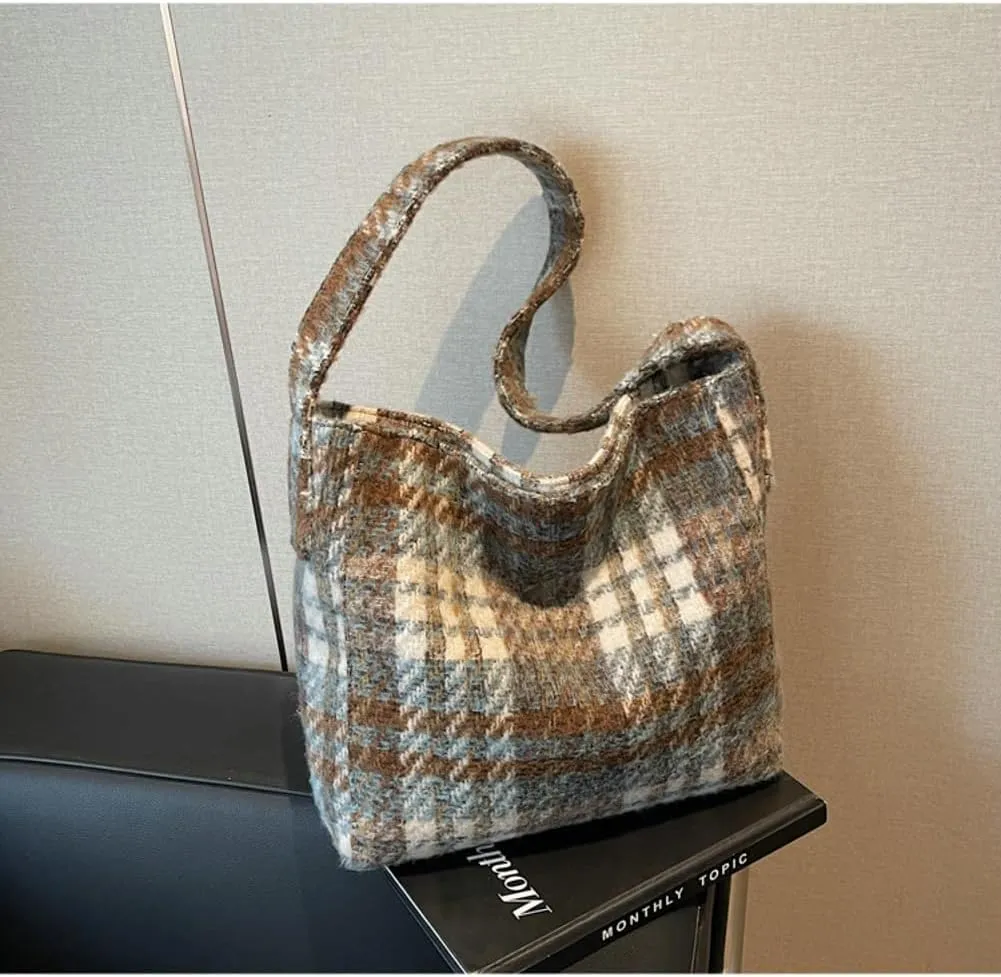 Tartan Plaid Purse Tote Bag for Women Slouchy Hobo Shoulder Bags Crossbody Purse Top-handle Tote Handbag