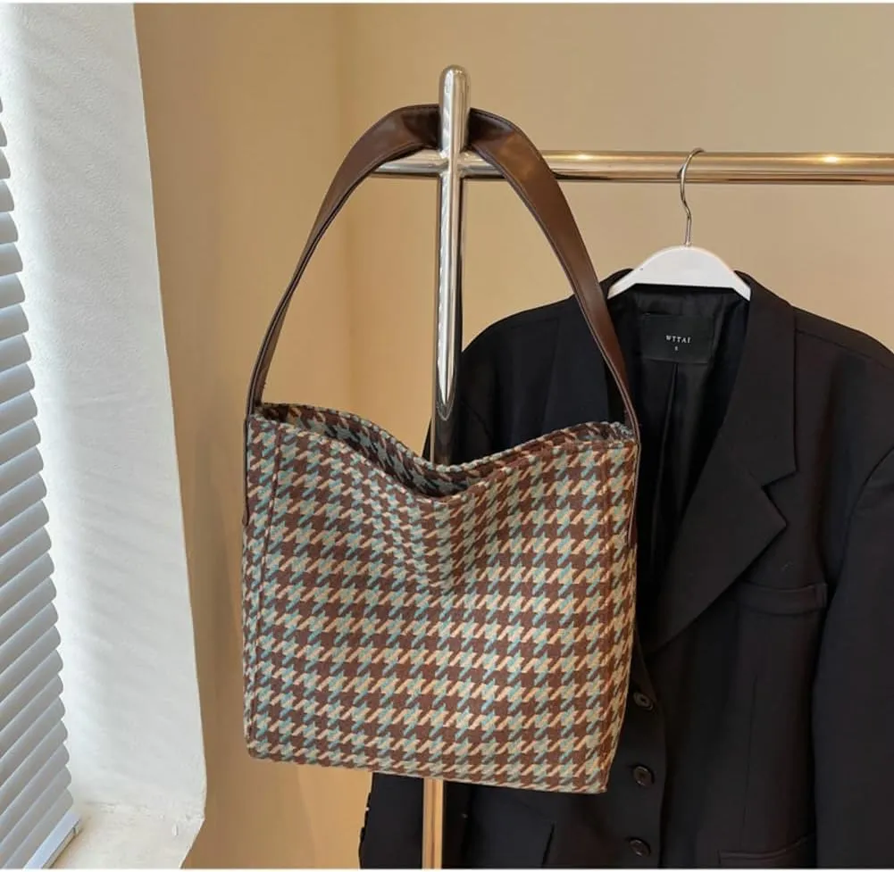 Tartan Plaid Purse Tote Bag for Women Slouchy Hobo Shoulder Bags Crossbody Purse Top-handle Tote Handbag