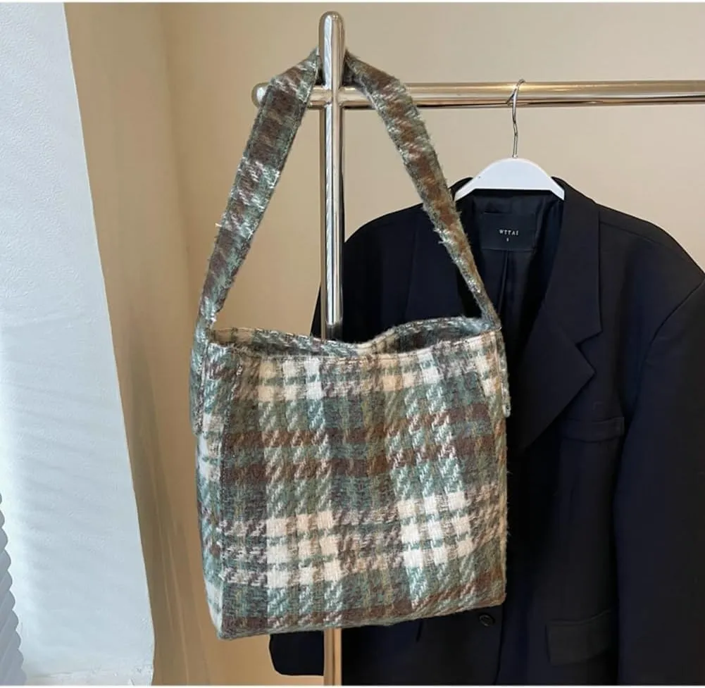 Tartan Plaid Purse Tote Bag for Women Slouchy Hobo Shoulder Bags Crossbody Purse Top-handle Tote Handbag