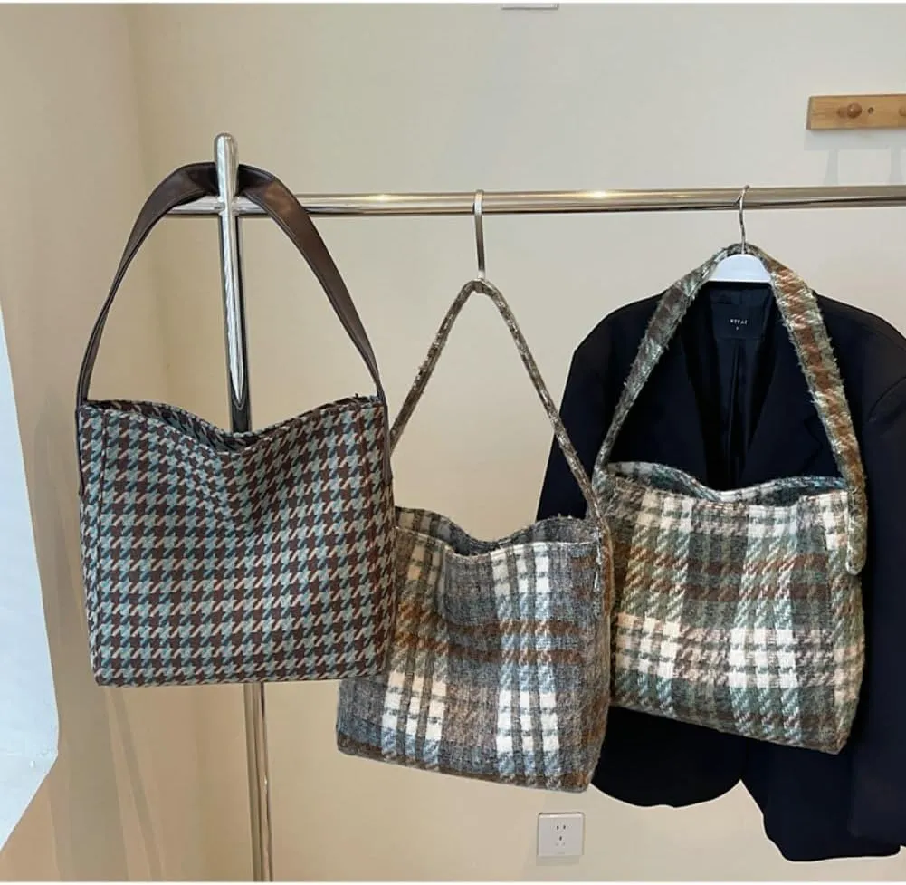 Tartan Plaid Purse Tote Bag for Women Slouchy Hobo Shoulder Bags Crossbody Purse Top-handle Tote Handbag