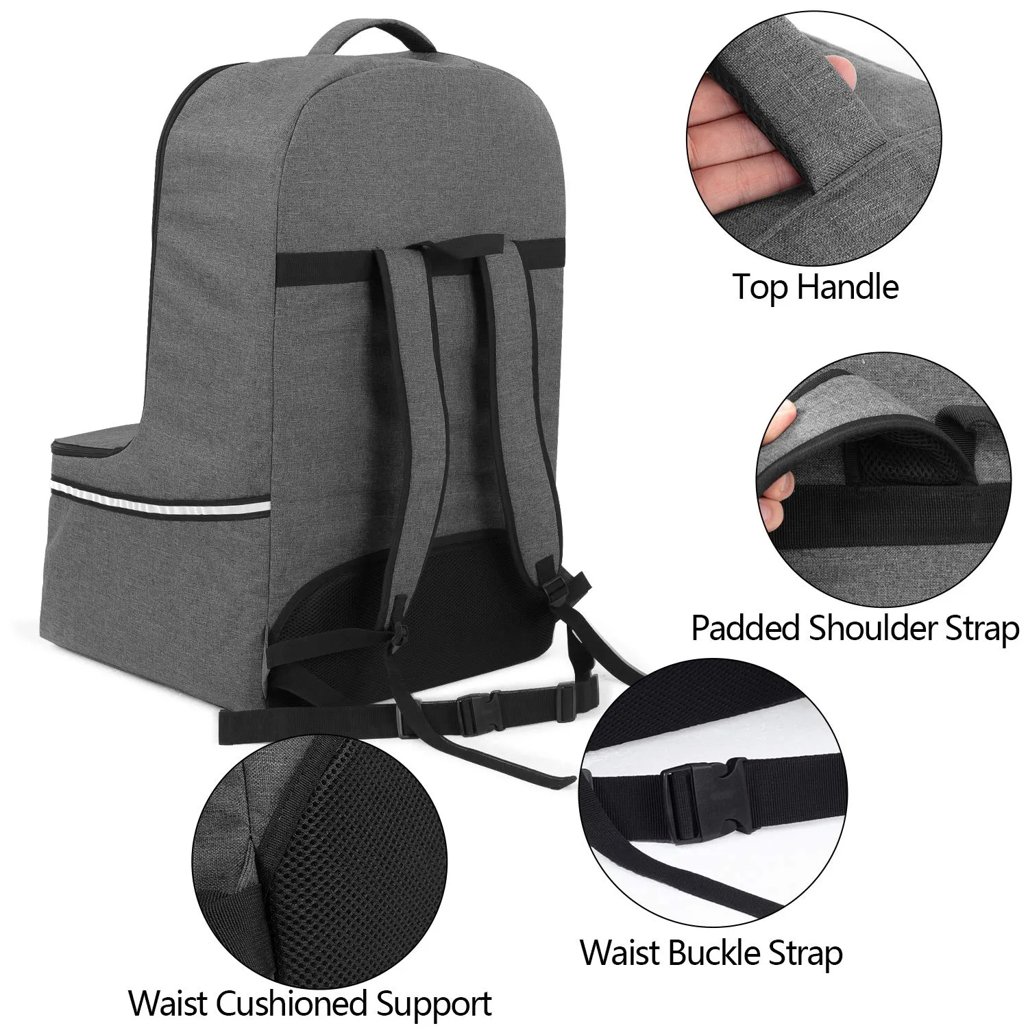 Teamoy Car Seat Travel Bag, Car Seat Gate Check Bag with Top Handle and Reflective Tapes, Infant Carseat Carrier Covers for Airplane, Gray