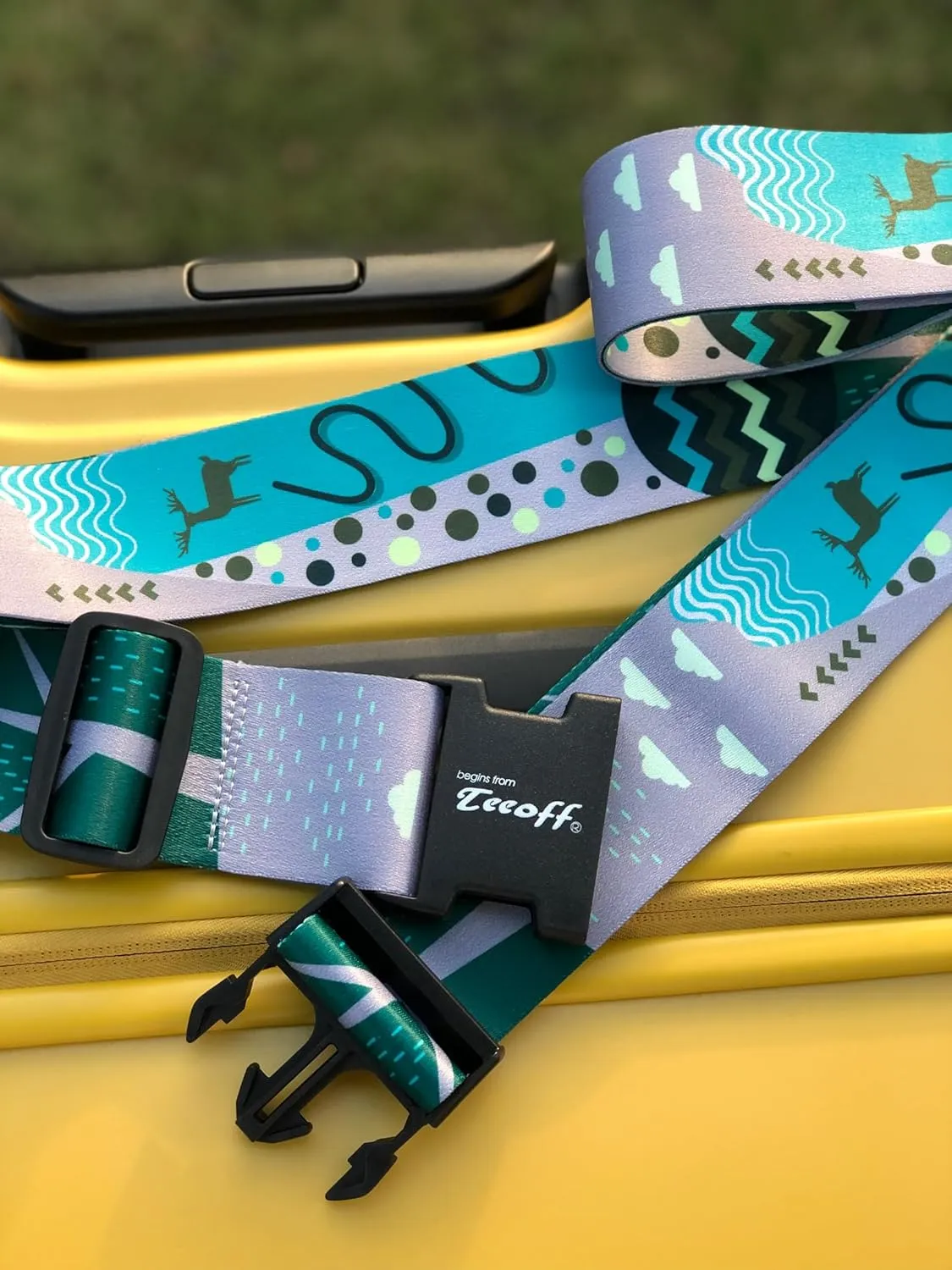 Teeoff Luggage Straps Suitcase Belts Travel Bag Accessories Adjustable 220CM (Geometric Deer - 2 Pack)