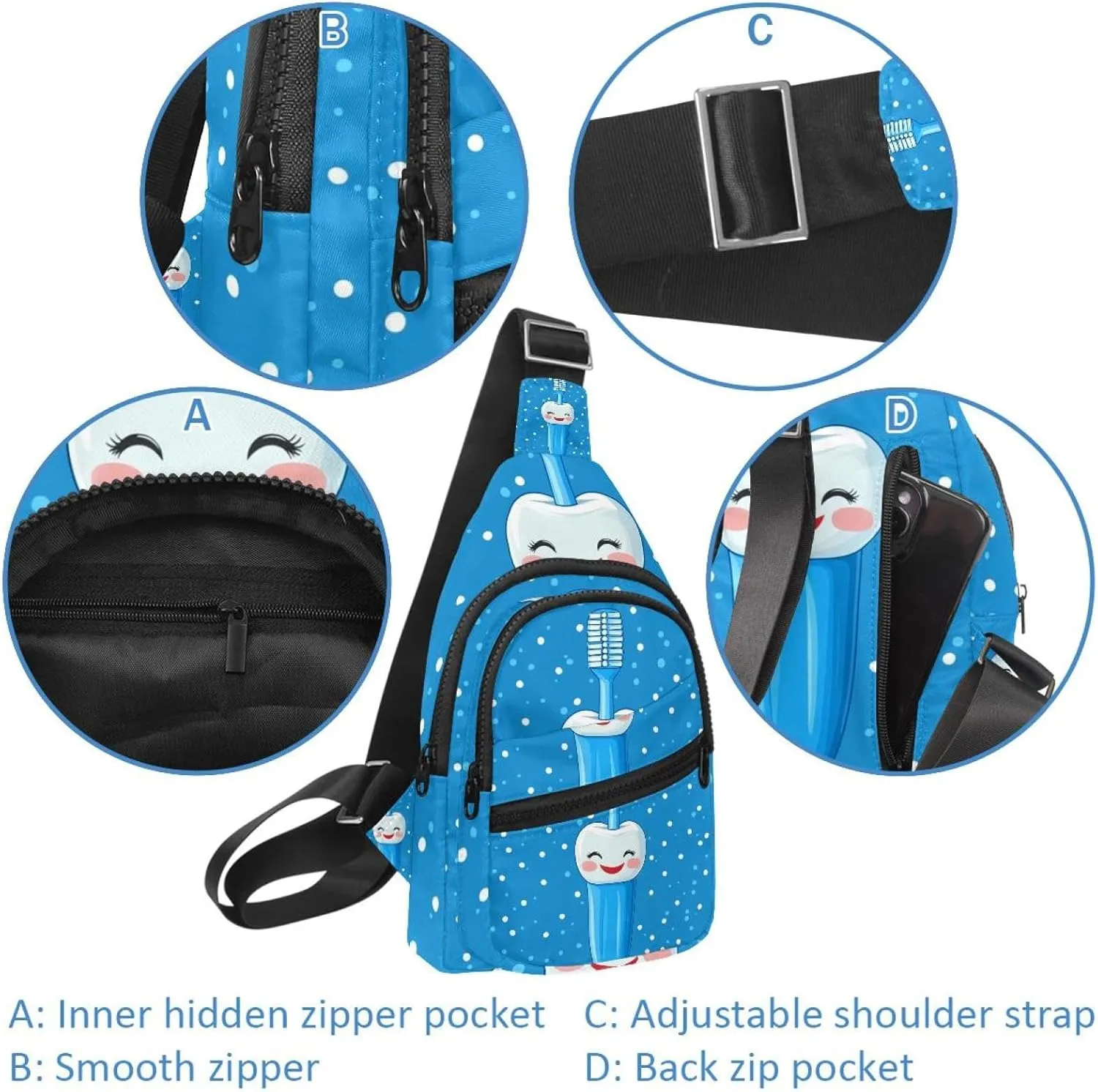 teeth toothpaste (2) Chest Bag Daypack Crossbody for Travel Sport Running Hiking