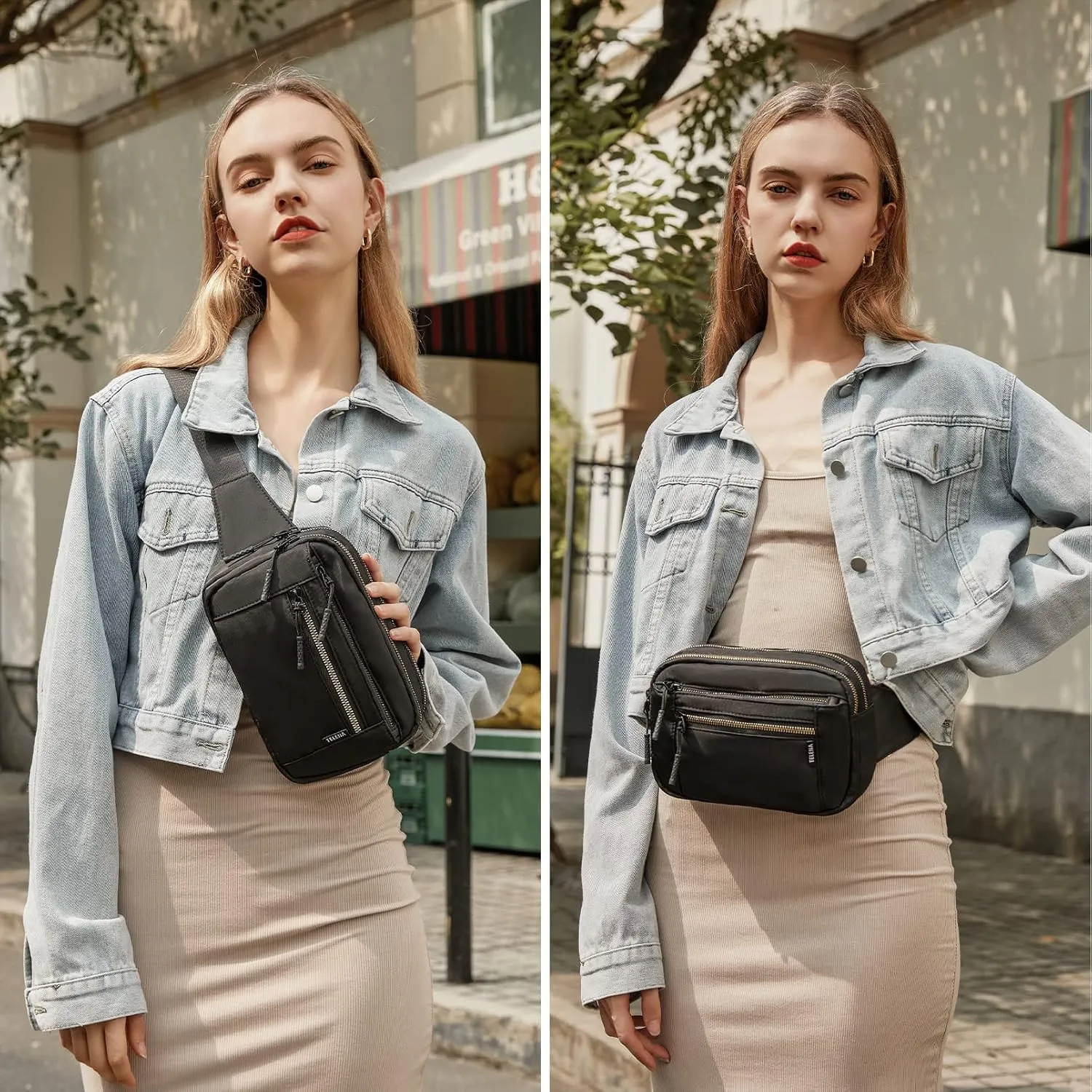 Telena Belt Bag for Women Fanny Pack Cross Body Bag Fashion Waist Pack with Adjustable Strap Black