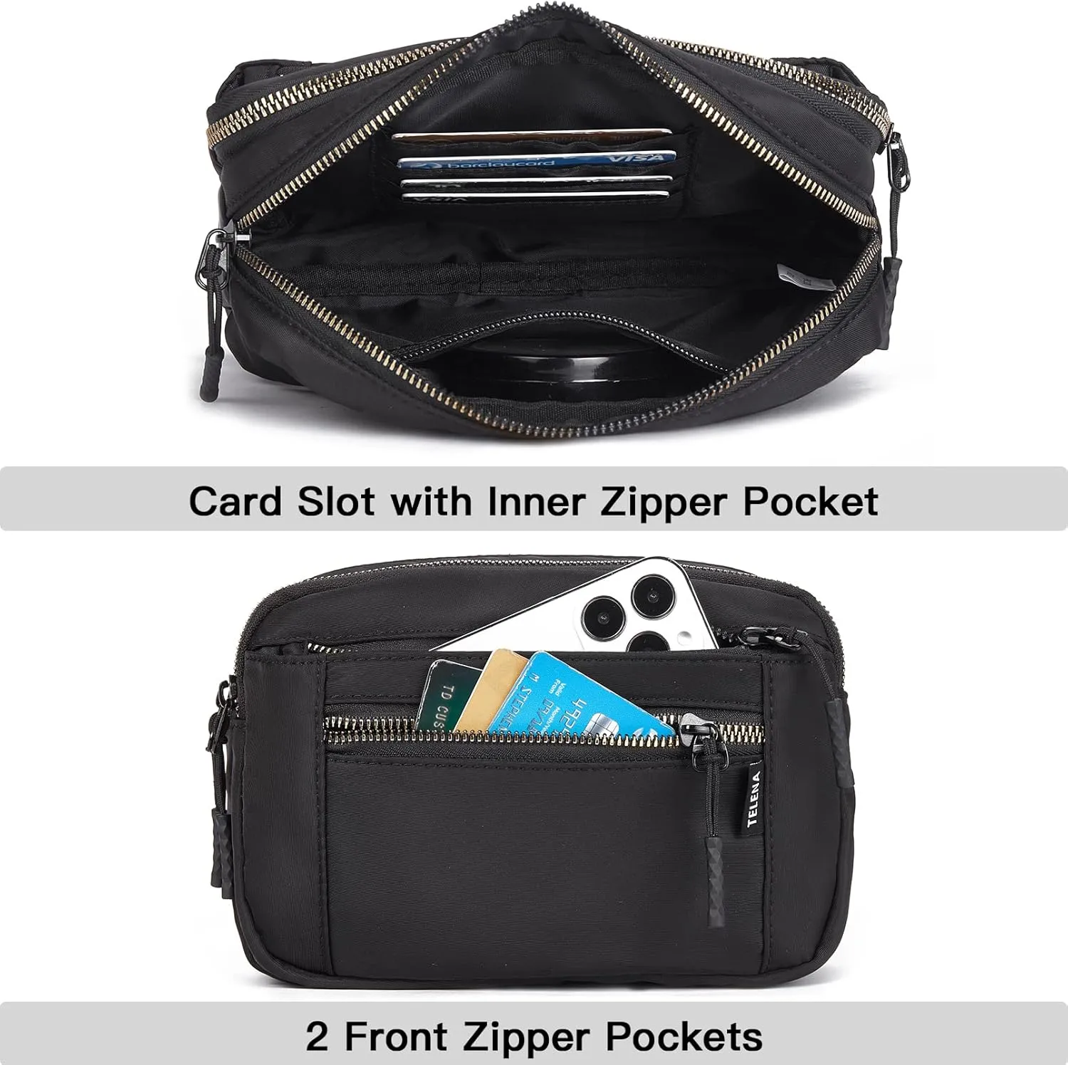 Telena Belt Bag for Women Fanny Pack Cross Body Bag Fashion Waist Pack with Adjustable Strap Black