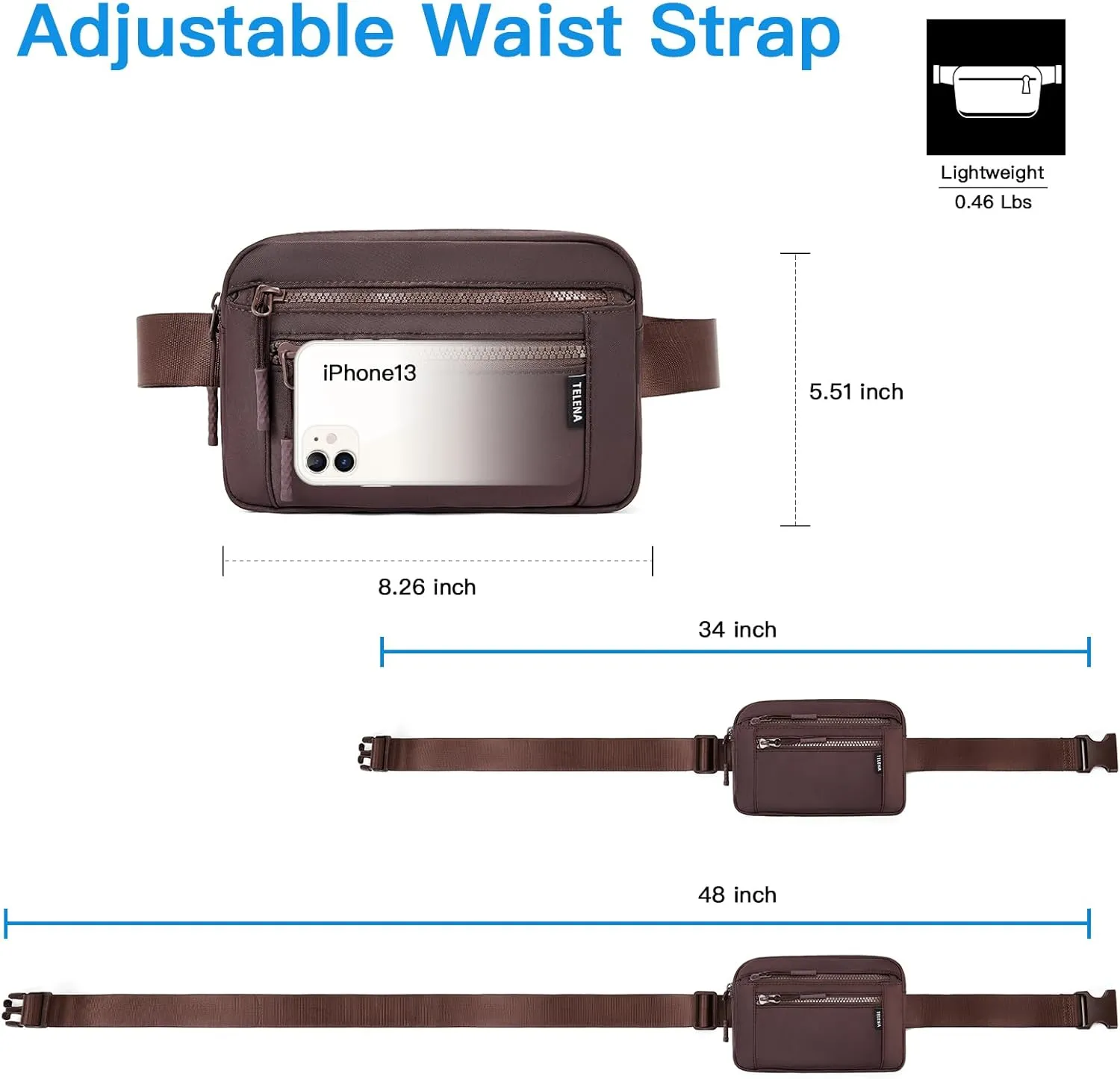 Telena Belt Bag for Women Fanny Pack Cross Body Bag Fashion Waist Pack with Adjustable Strap Coffee
