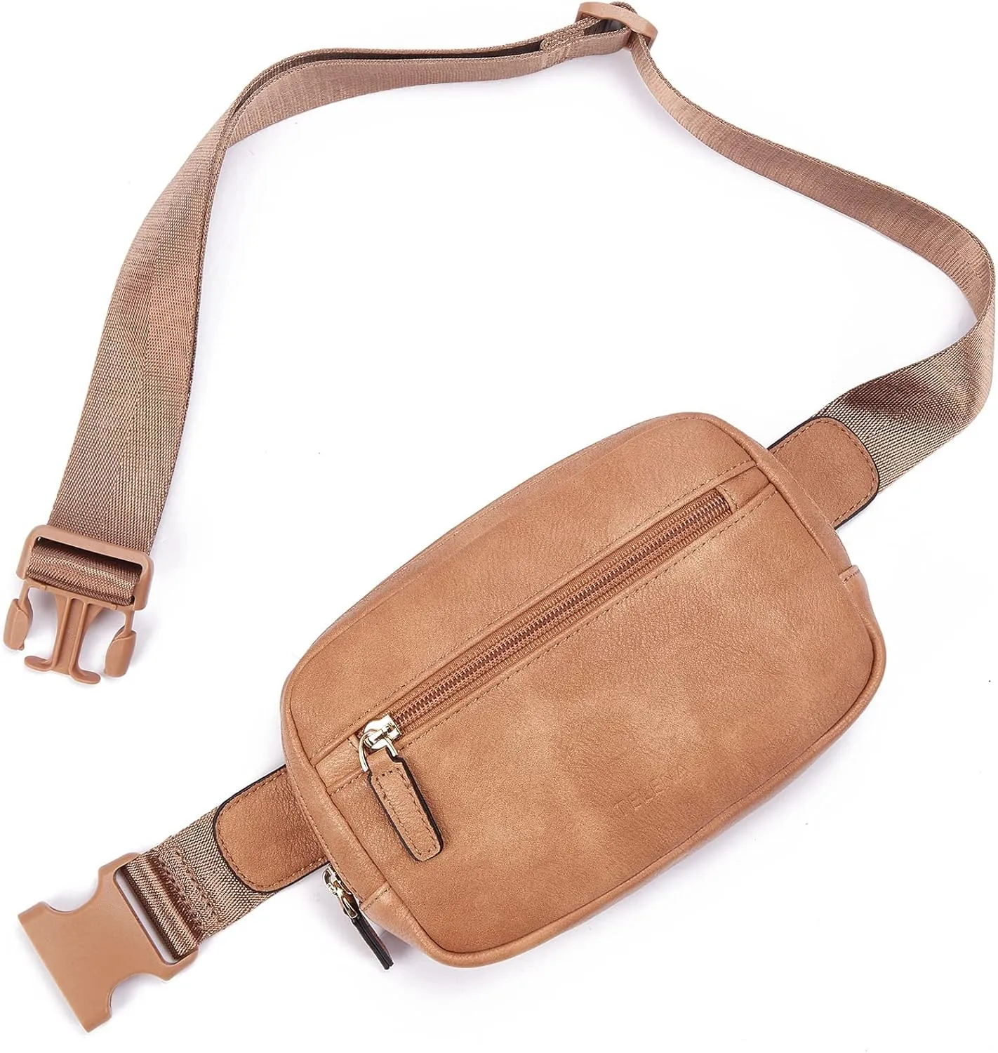 Telena Belt Bag for Women PU Leather Fanny Pack Crossbody Waist Bags with Adjustable Strap Camel Brown
