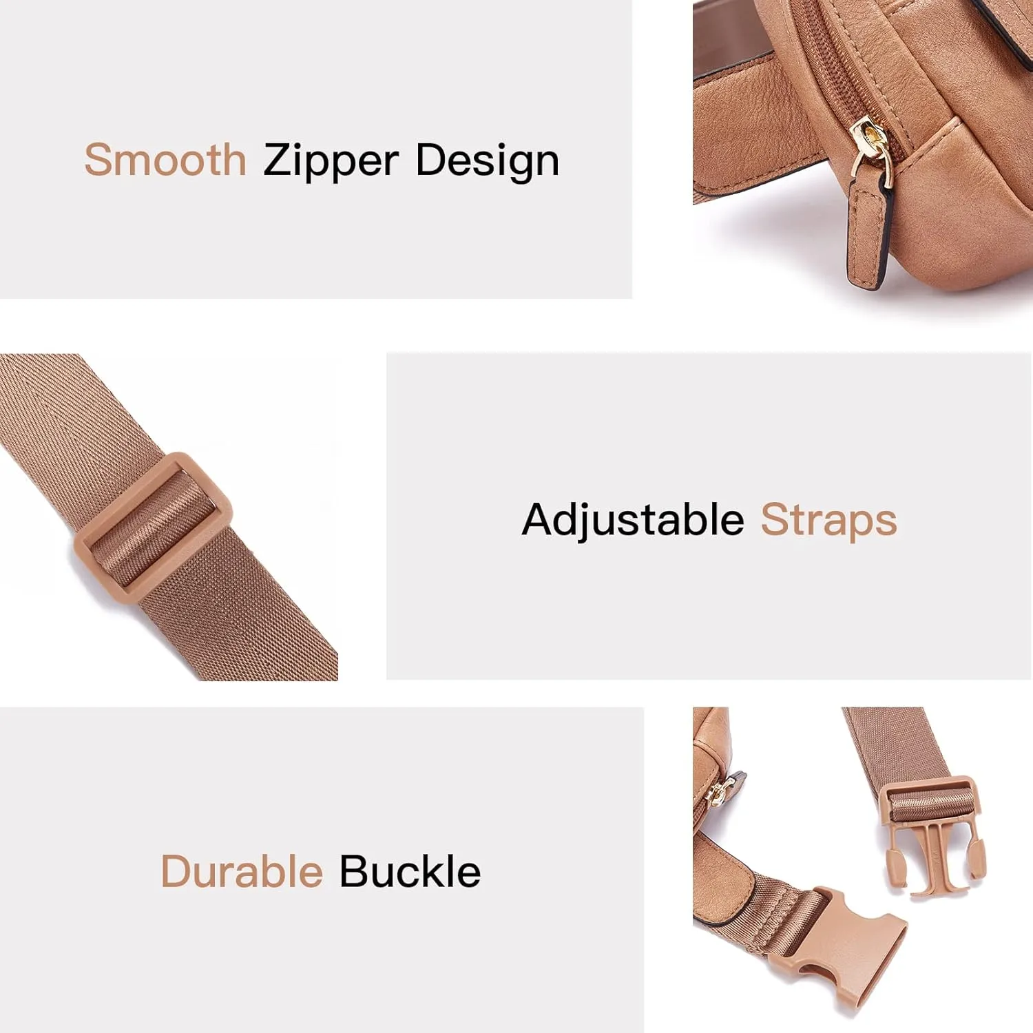 Telena Belt Bag for Women PU Leather Fanny Pack Crossbody Waist Bags with Adjustable Strap Camel Brown