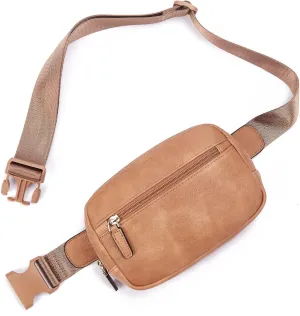 Telena Belt Bag for Women PU Leather Fanny Pack Crossbody Waist Bags with Adjustable Strap Camel Brown