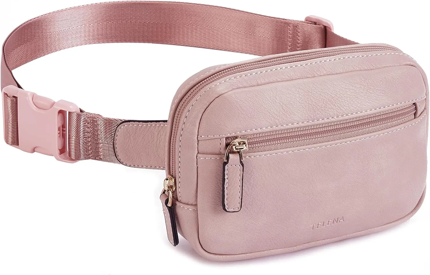 Telena Belt Bag for Women PU Leather Fanny Pack Crossbody Waist Bags with Adjustable Strap Dusty Pink