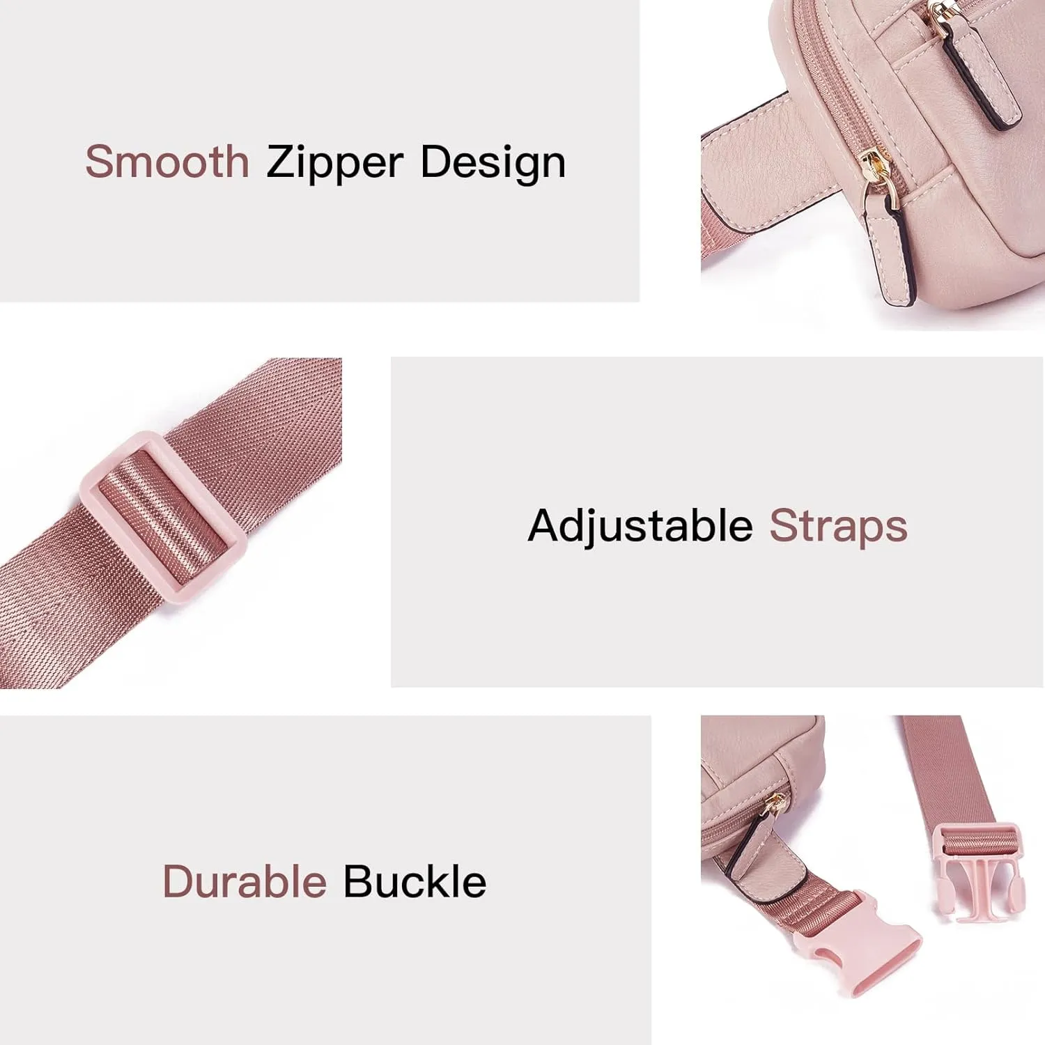 Telena Belt Bag for Women PU Leather Fanny Pack Crossbody Waist Bags with Adjustable Strap Dusty Pink