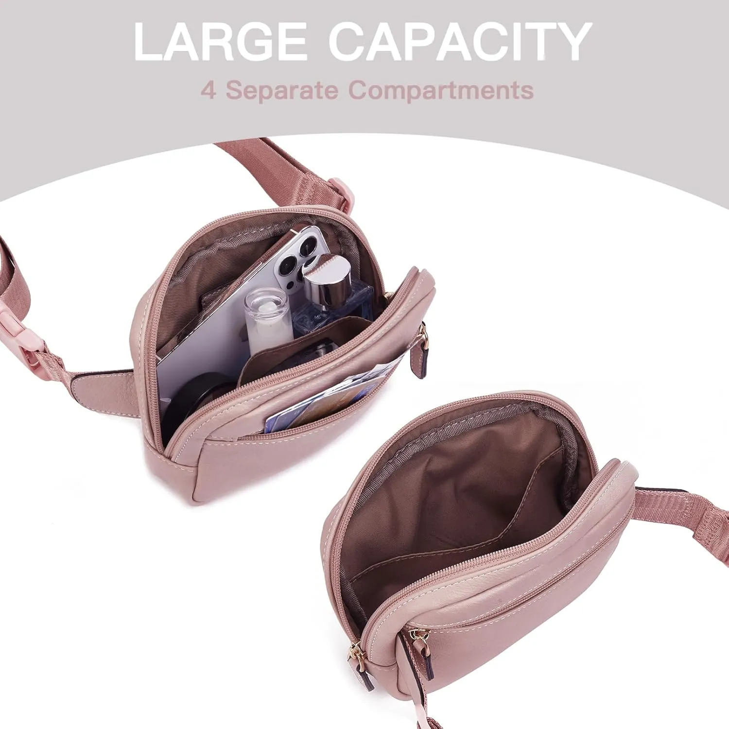 Telena Belt Bag for Women PU Leather Fanny Pack Crossbody Waist Bags with Adjustable Strap Dusty Pink