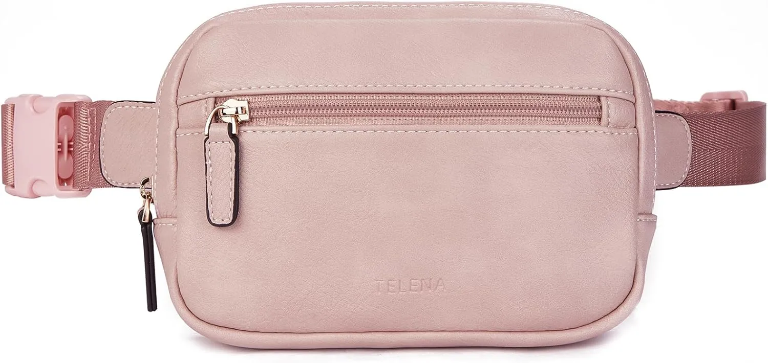 Telena Belt Bag for Women PU Leather Fanny Pack Crossbody Waist Bags with Adjustable Strap Dusty Pink