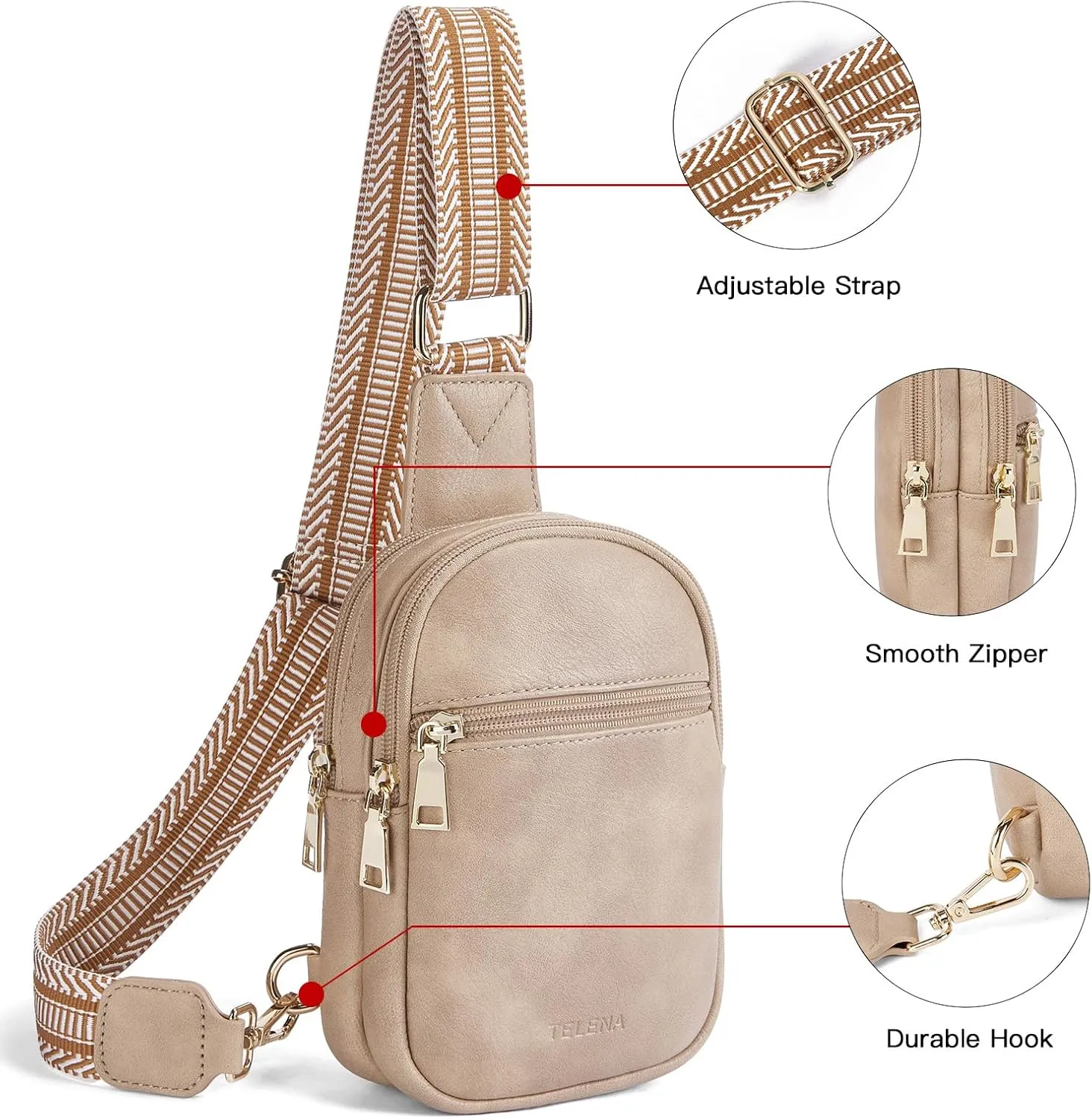 Telena Small Sling Bag for Women Vegan Leather Fashionable Fanny Pack Crossbody Bags for Women for Travel