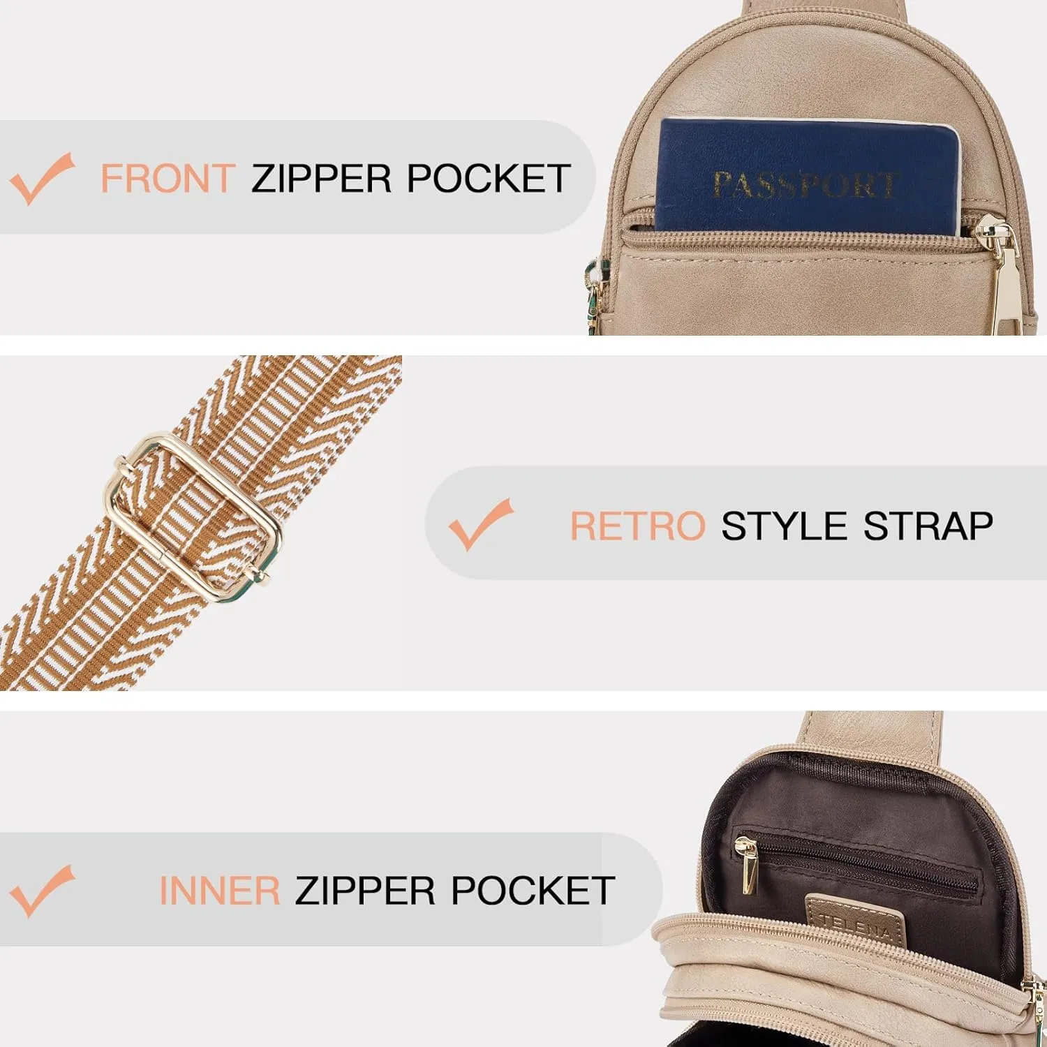 Telena Small Sling Bag for Women Vegan Leather Fashionable Fanny Pack Crossbody Bags for Women for Travel