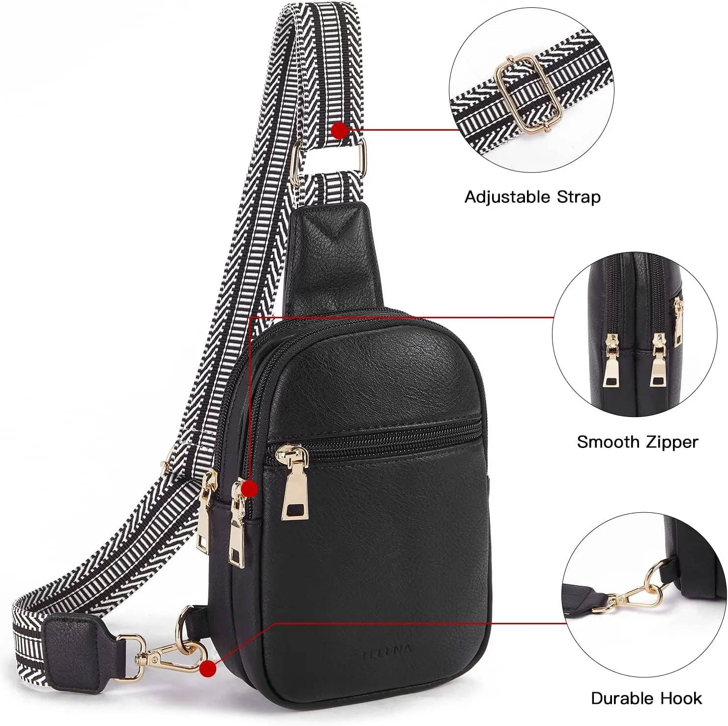 Telena Small Sling Bag for Women Vegan Leather Fashionable Fanny Pack Crossbody Bags for Women for Travel