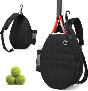 Tennis Bag, Tennis Backpack Holds 2 Rackets, Quilted Crossbody Sling Bag, Waterproof Pickleball Bags with Safety Pocket for Women and Men