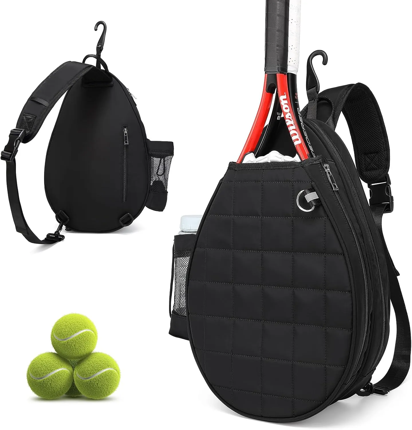 Tennis Bag, Tennis Backpack Holds 2 Rackets, Quilted Crossbody Sling Bag, Waterproof Pickleball Bags with Safety Pocket for Women and Men