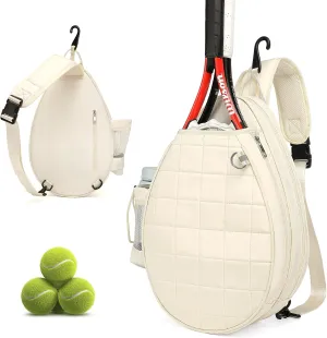 Tennis Bag, Tennis Backpack Holds 2 Rackets, Quilted Crossbody Sling Bag, Waterproof Pickleball Bags with Safety Pocket for Women and Men