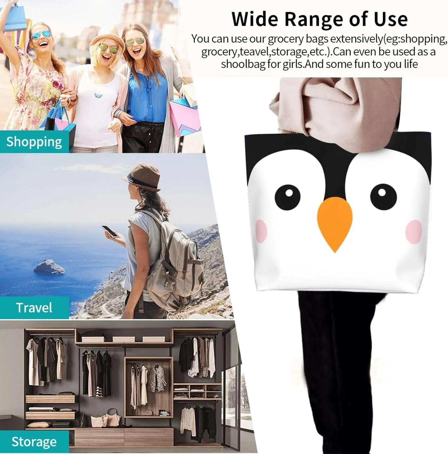 Thanksgiving Turkey Tote Bag Casual Portable Shoulder Bags Reusable Handbag For Women Travel Shopping