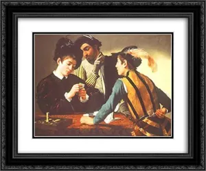 The Cardsharps 2x Matted 15x18 Black Ornate Framed Art Print by Caravaggio