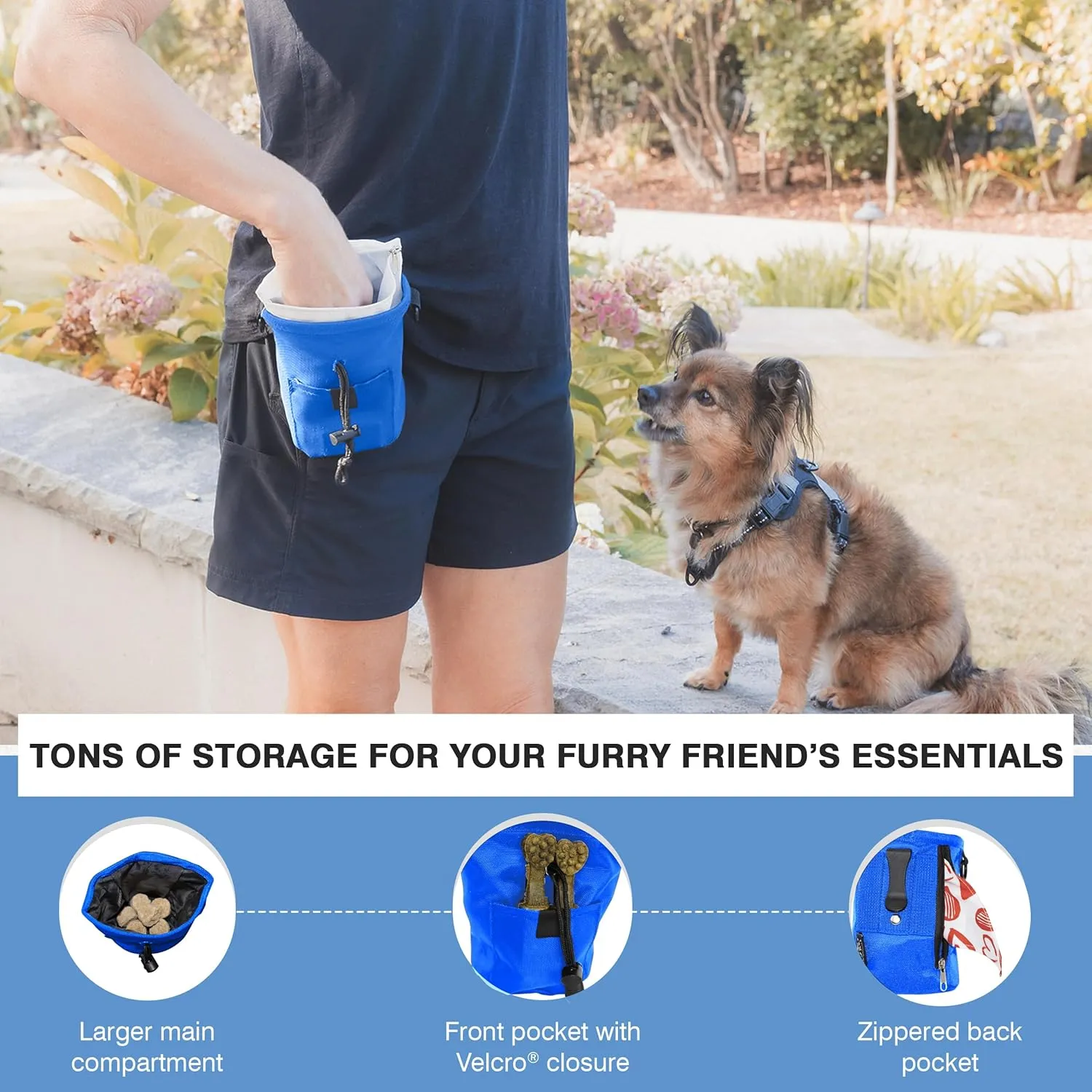 The Little Dipper Treat Pouch ™ Great for Dog Training, Durable, washable, drawcord pouch with removable pouch liners, sling-style strap & non-slip belt, perfect for essentials (Blue)