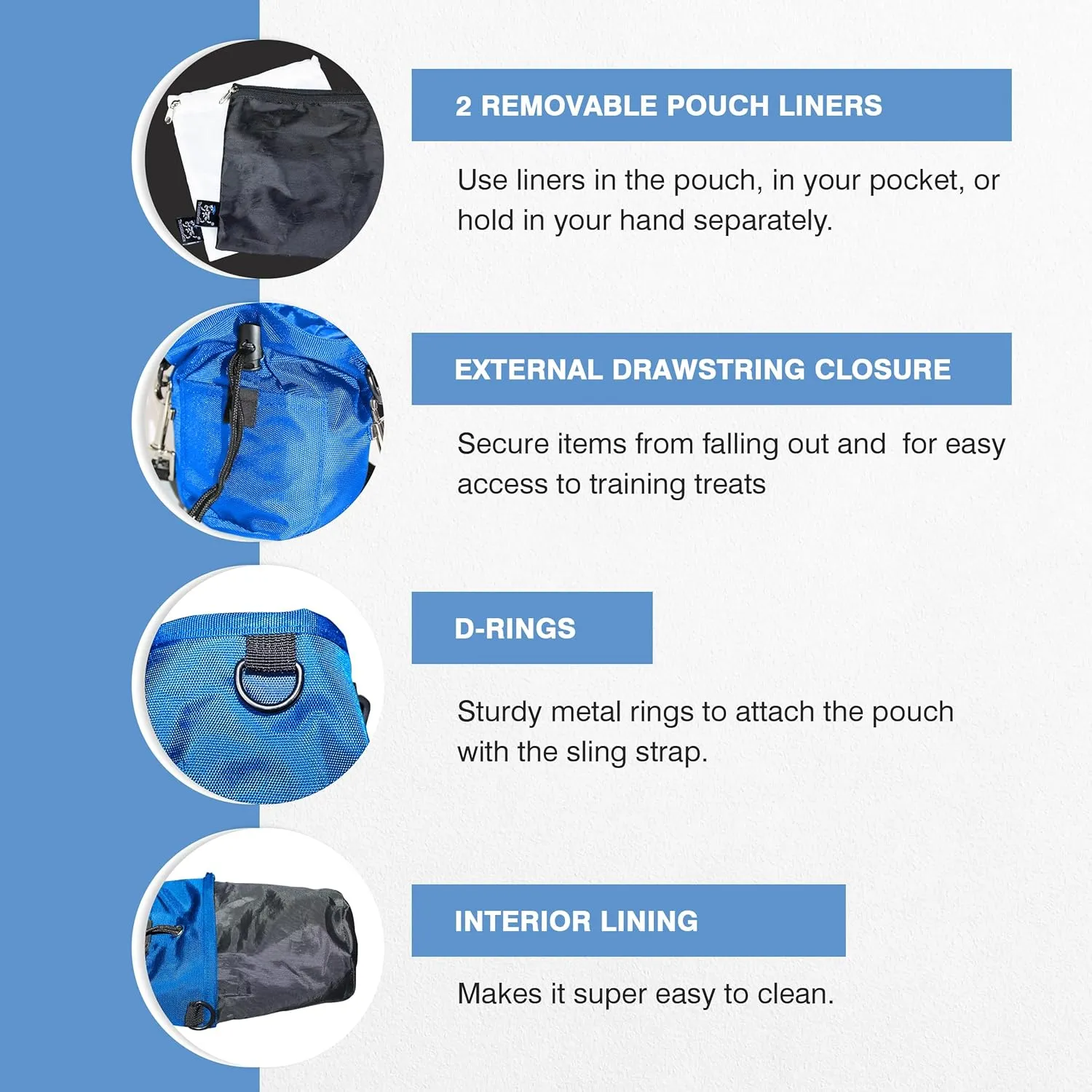The Little Dipper Treat Pouch ™ Great for Dog Training, Durable, washable, drawcord pouch with removable pouch liners, sling-style strap & non-slip belt, perfect for essentials (Blue)