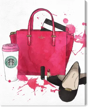 The Oliver Gal Artist Co. Fashion and Glam Wall Art Canvas Prints 'Bags, Shoes, and Coffee' Home Décor, 36" x 45", Pink, Black
