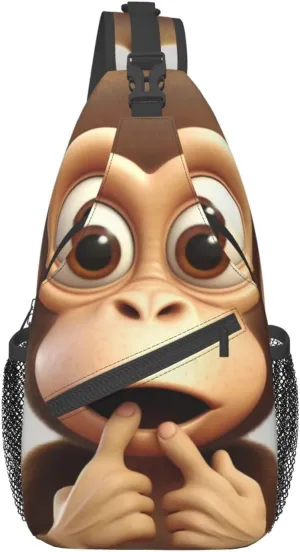 The silent monkey Print Cross Chest Bag Sling Backpack Crossbody Shoulder Bag Travel Hiking Daypack Unisex