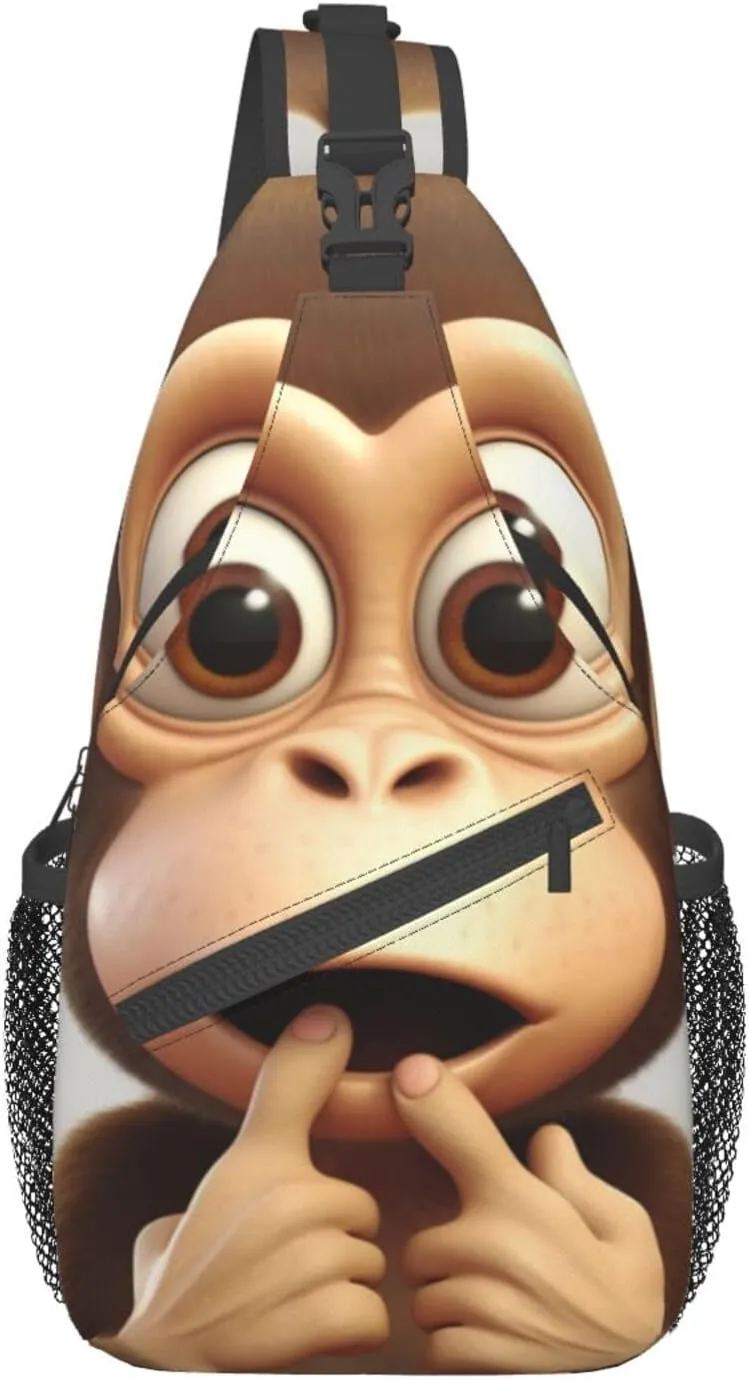 The silent monkey Print Cross Chest Bag Sling Backpack Crossbody Shoulder Bag Travel Hiking Daypack Unisex