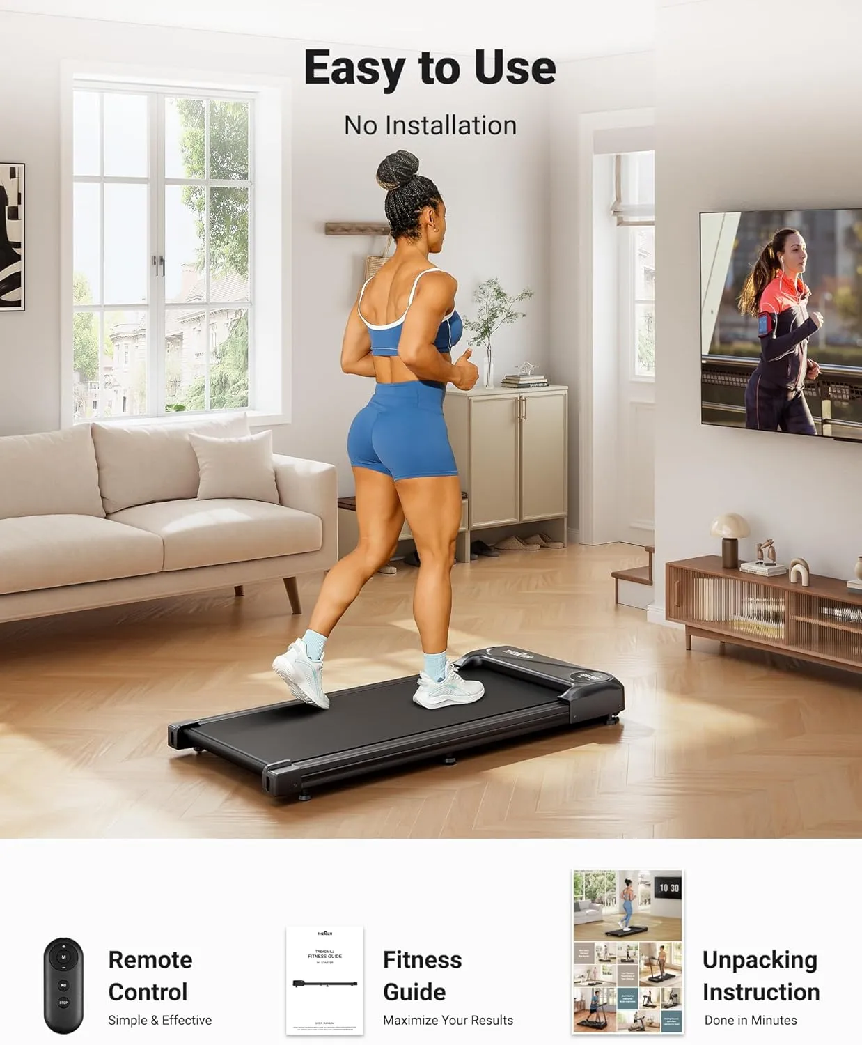 THERUN Walking Pad Treadmill Under Desk, Portable Mini Treadmill for Home/Office, Walking Pad Treadmill 2.5HP, Walking Jogging Machine with 265 lbs Weight Capacity Remote Control LED Display