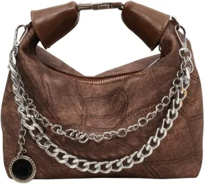 Thick Chain Hobo Tote Bag for Women Leather Vintage Slouchy Shoulder Hobo Crescent Bag Designer Y2K Hobo Handbag