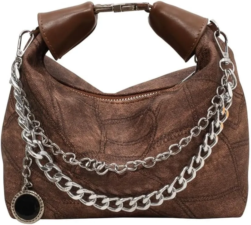 Thick Chain Hobo Tote Bag for Women Leather Vintage Slouchy Shoulder Hobo Crescent Bag Designer Y2K Hobo Handbag
