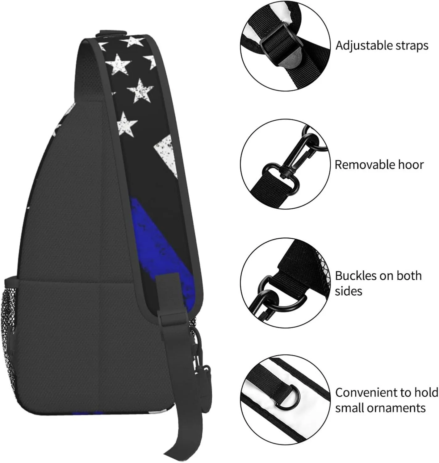 Thin Blue Line American Flag Crossbody Bags Cross Men Chest Bag Adjustable Sling Backpack Shoulder Bag For Women Cycling Travel Sport Hiking