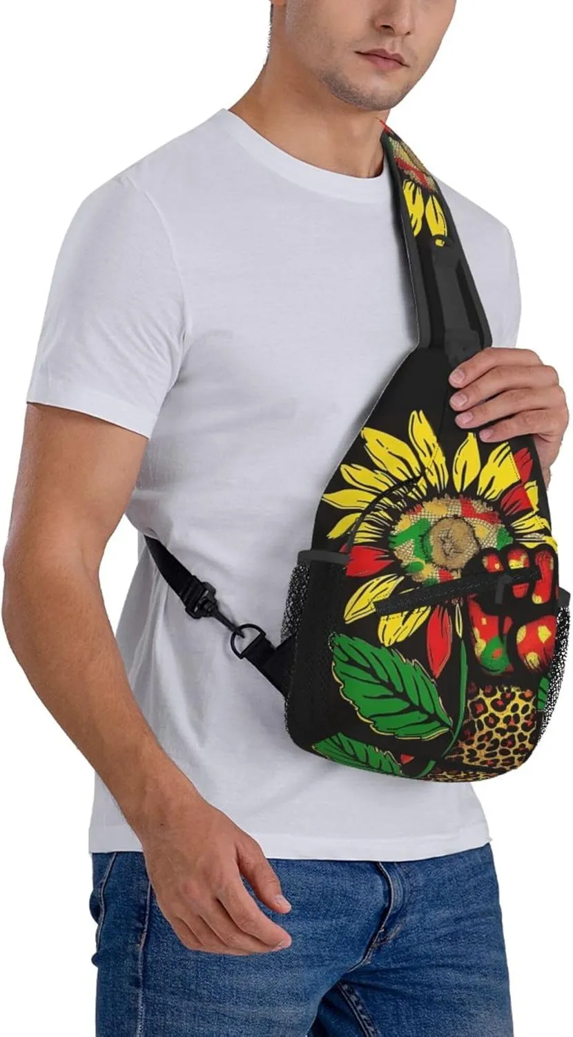Tie Dye Sunflower Hand Fightning Sling Backpack Crossbody Bag, Chest Bag Daypack for Outdoors Hiking Traveling
