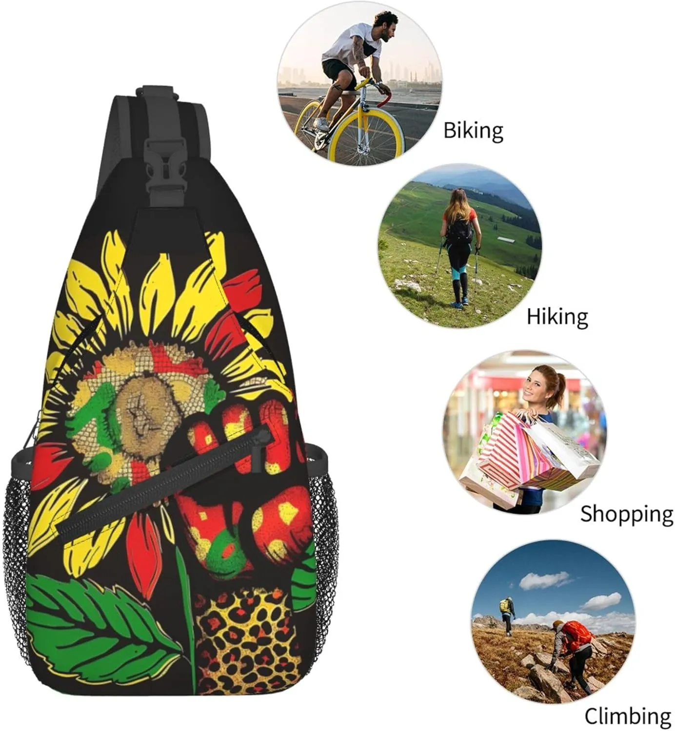 Tie Dye Sunflower Hand Fightning Sling Backpack Crossbody Bag, Chest Bag Daypack for Outdoors Hiking Traveling