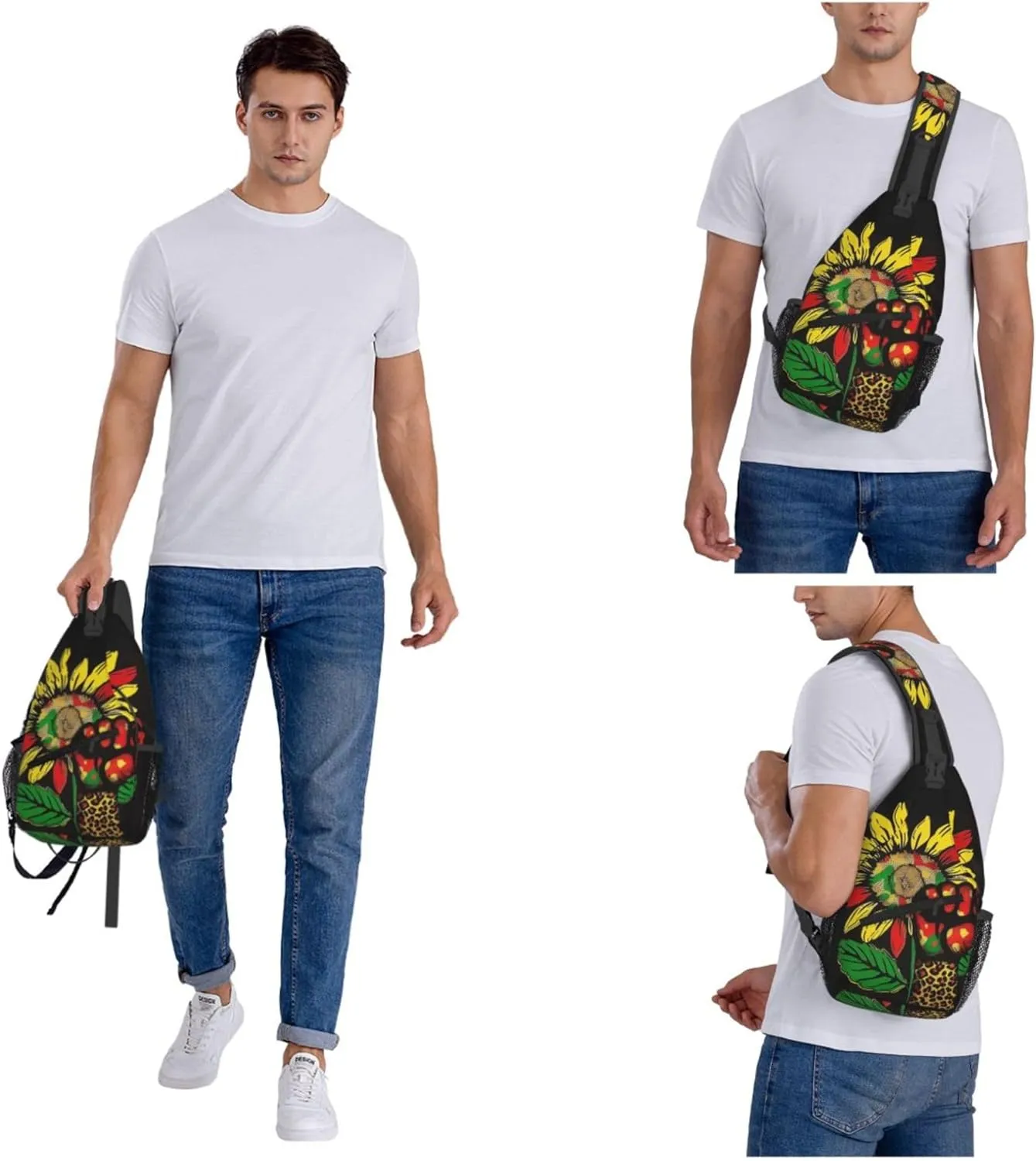 Tie Dye Sunflower Hand Fightning Sling Backpack Crossbody Bag, Chest Bag Daypack for Outdoors Hiking Traveling