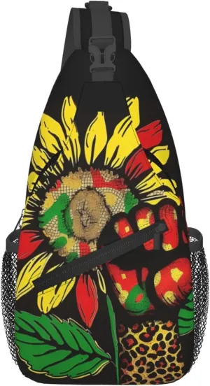 Tie Dye Sunflower Hand Fightning Sling Backpack Crossbody Bag, Chest Bag Daypack for Outdoors Hiking Traveling