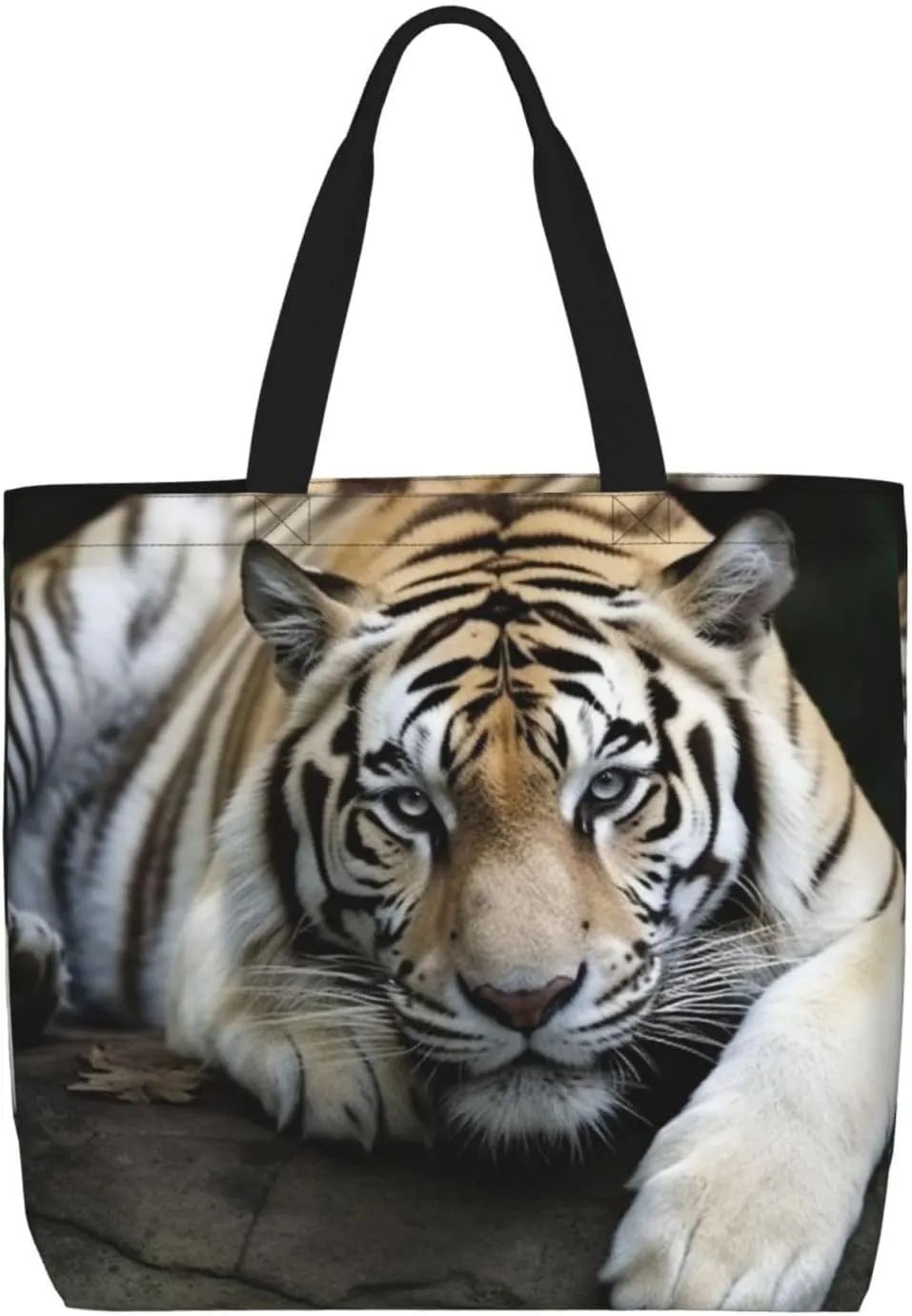 Tiger Lie On Rock Large Tote Bag Portable Shopping Handbags With Zipper Inner Pocket Reusable Waterproof Beach Grocery Bag For Women Shopping Travel Work