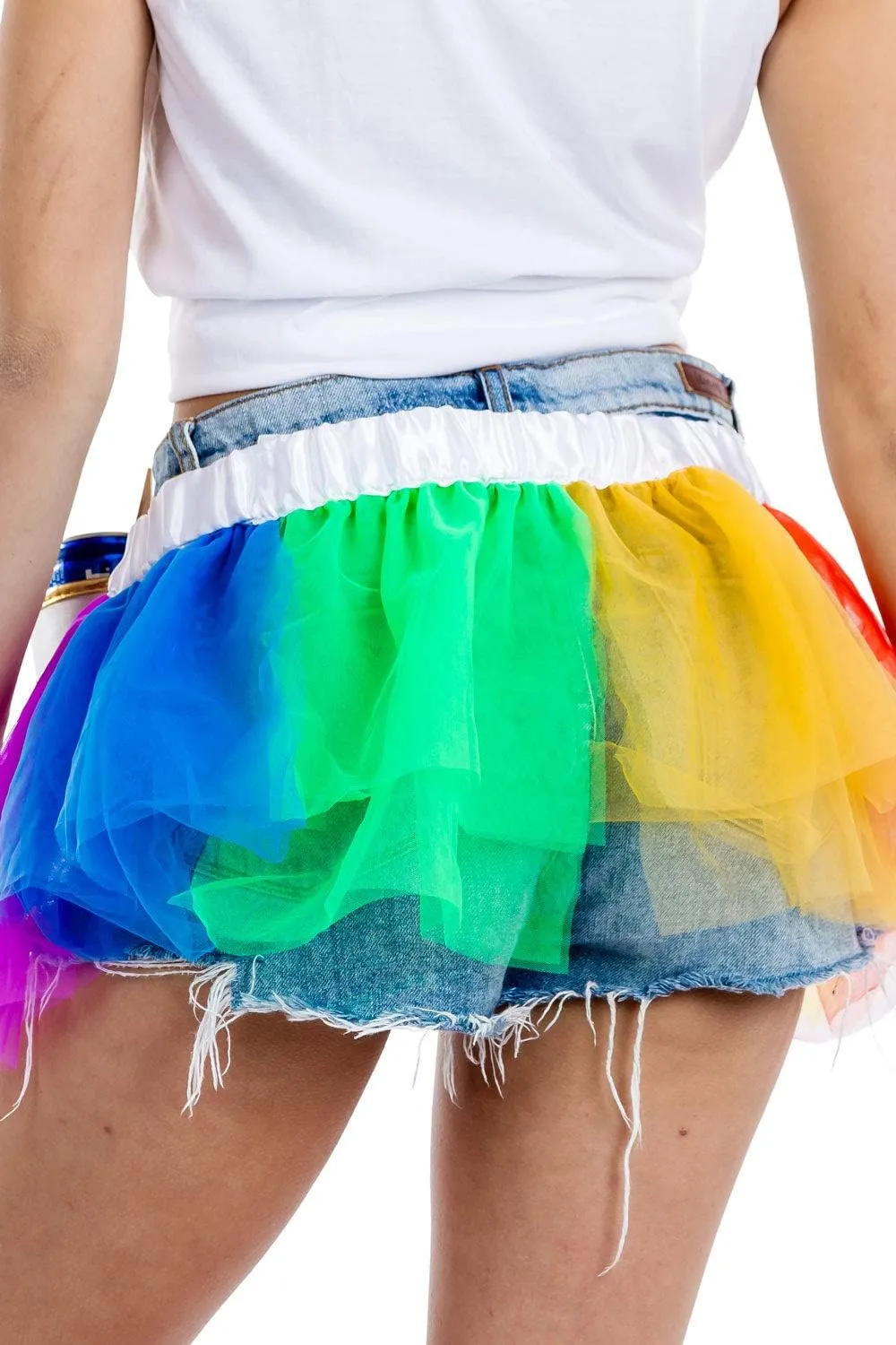 Tipsy Elves White Over The Rainbow PRIDE Fanny Pack w/Rainbow Tutu and Detachable Drink Holder
