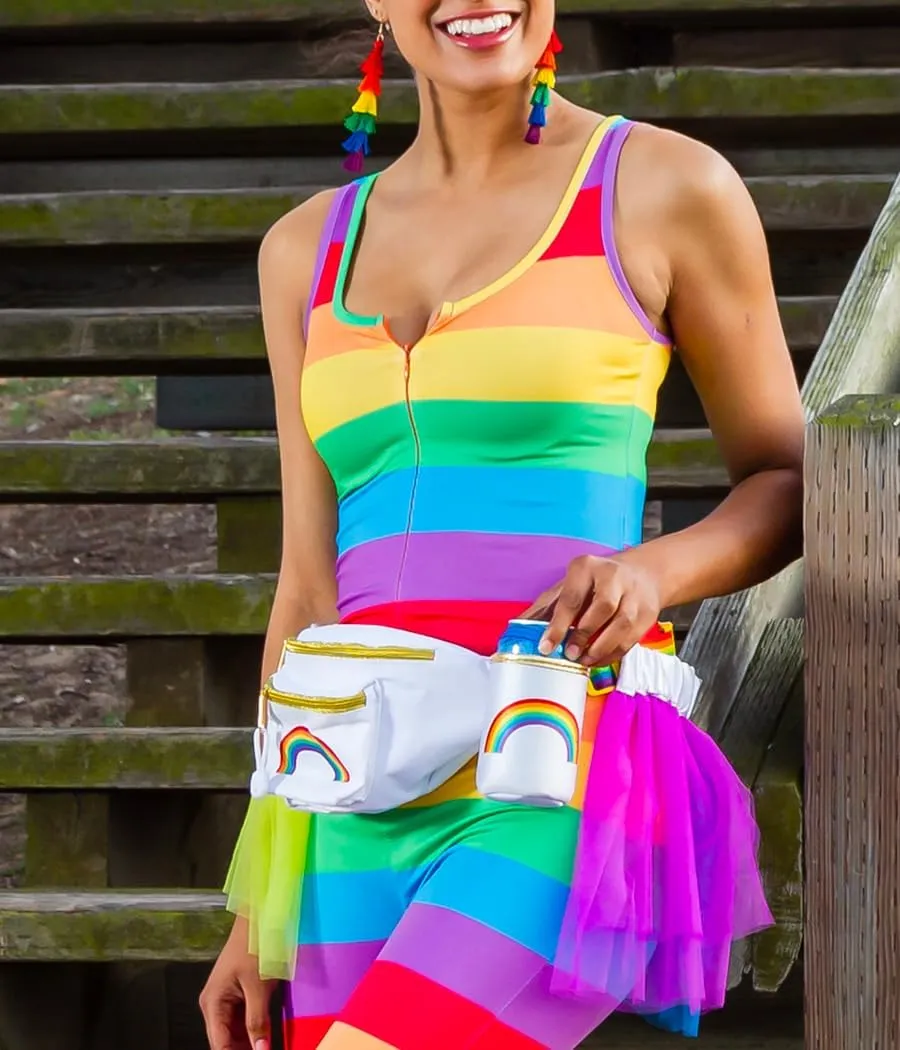 Tipsy Elves White Over The Rainbow PRIDE Fanny Pack w/Rainbow Tutu and Detachable Drink Holder