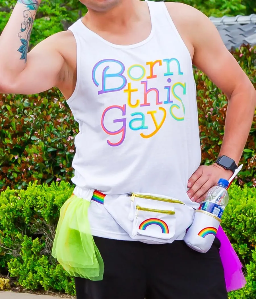 Tipsy Elves White Over The Rainbow PRIDE Fanny Pack w/Rainbow Tutu and Detachable Drink Holder